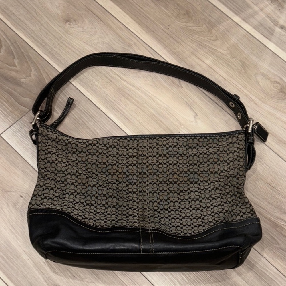 Coach Brown and Black Signature Canvas Shoulder Bag